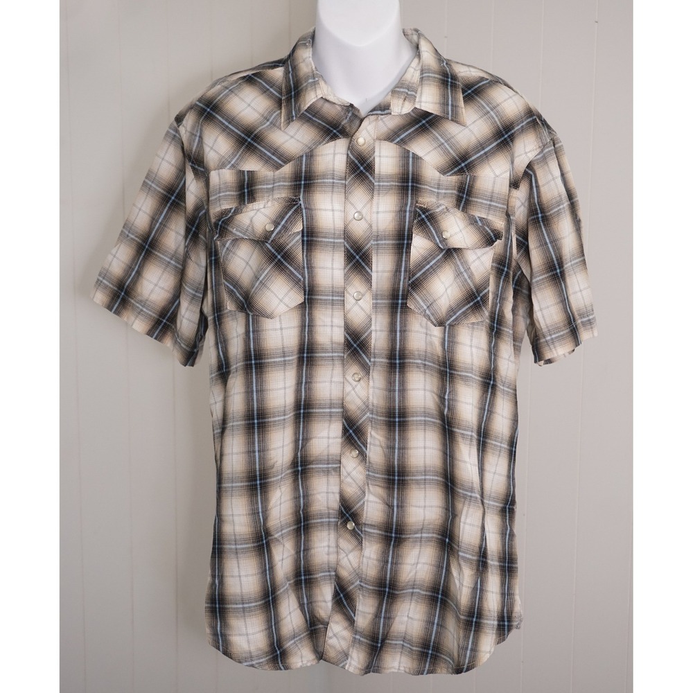 Wrangler Short Sleeve Plaid Western Snap Shirt Wrancher Edition